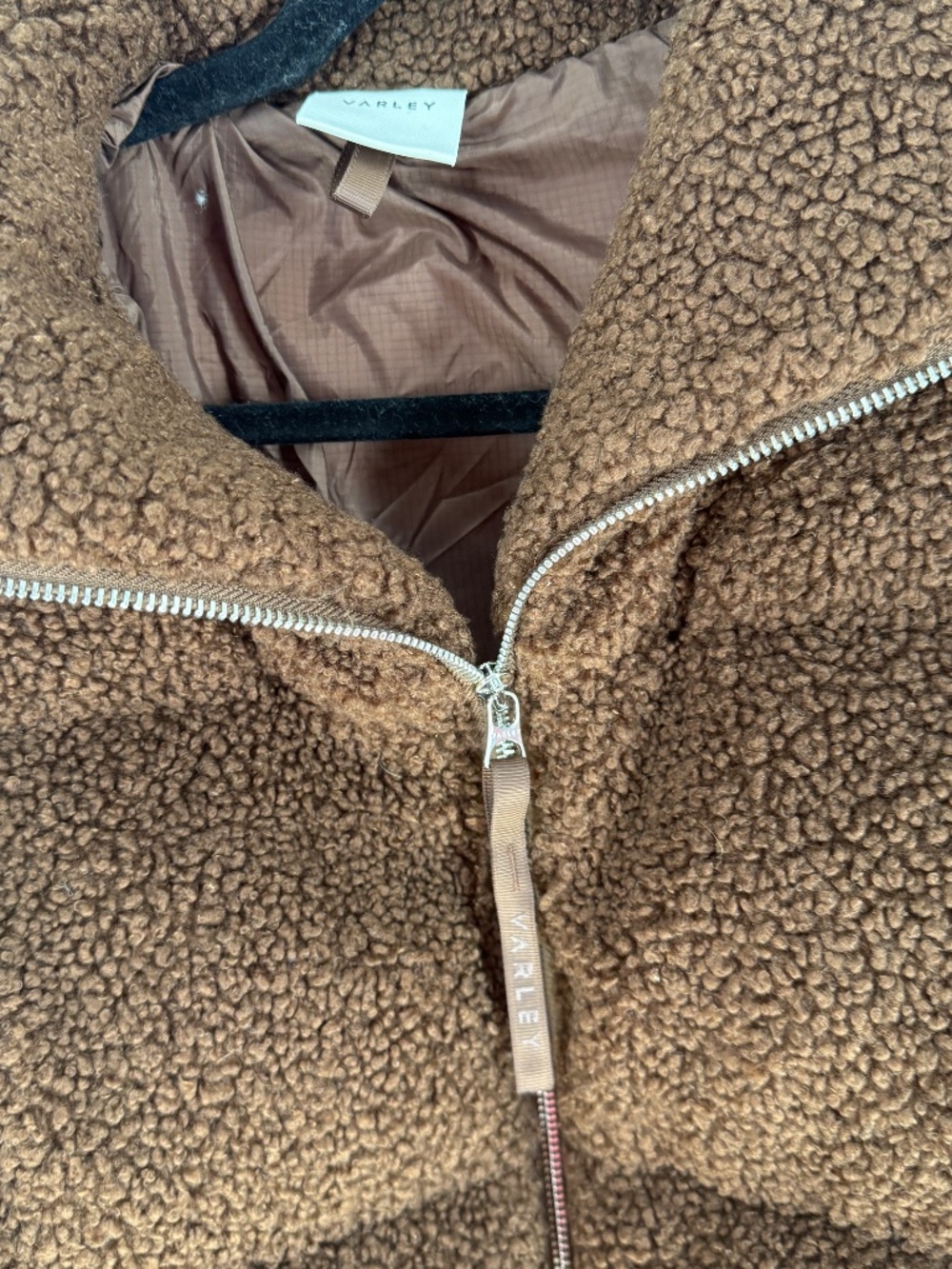 Varley Women's Wilkins Boucle Sherpa Faux Vegan Fur Puffer Jacket Coat Brown S - Picture 2 of 5